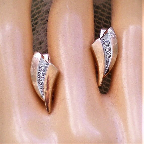 Russian Russia Solid 14K 585 Rose Pink Gold CZ Cluster V Design Pierced Earrings - Picture 3 of 6